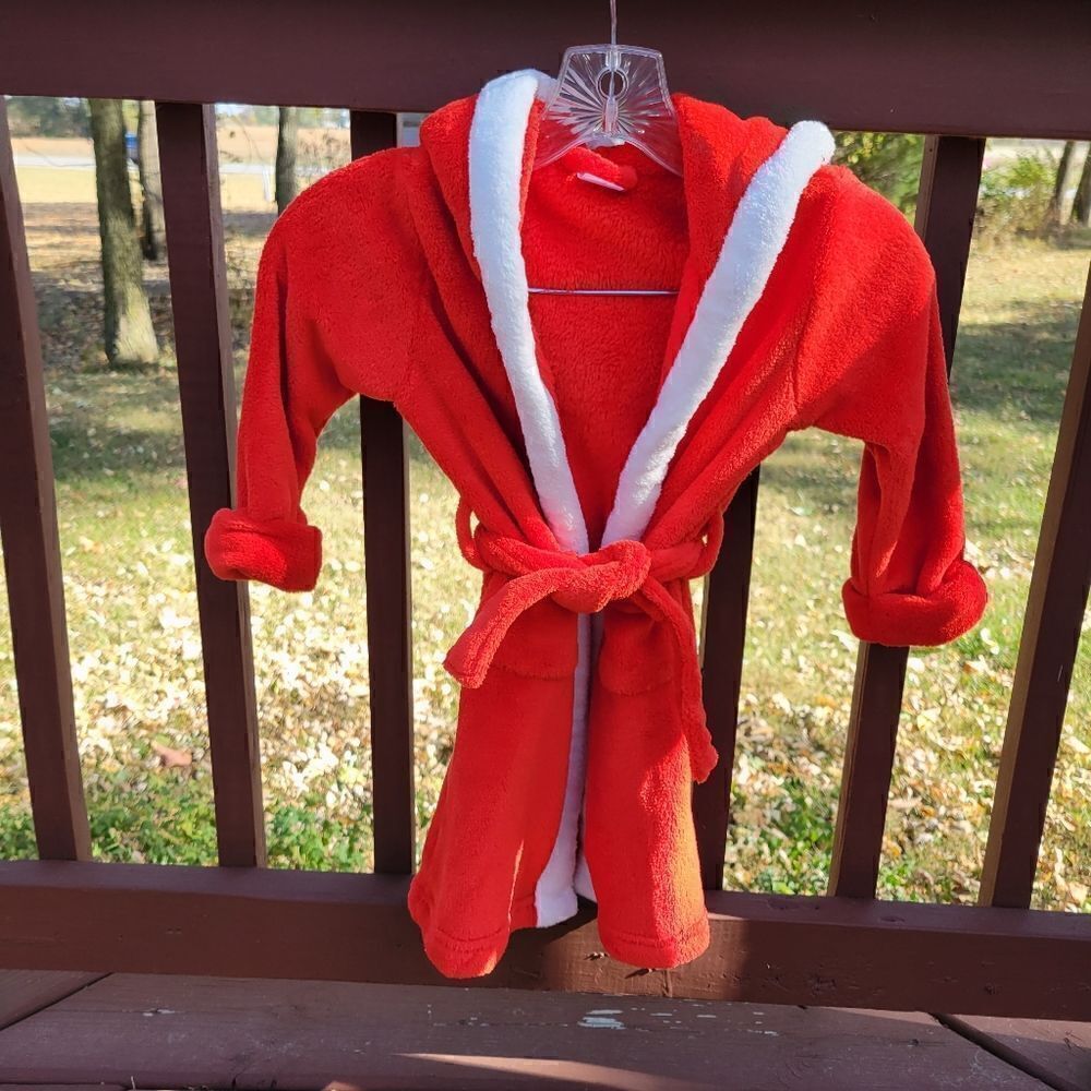 Baby Gap Red White Fuzzy Trim Long Sleeve Hooded Holiday Robe Size 3 Years